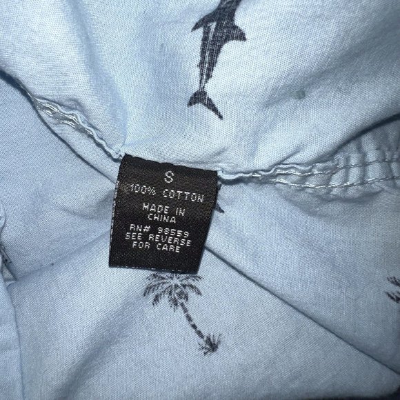 San Francisco Work Shirts Button Up Hawaiian Mens S Slim Fit Blue VW Bus Shark - Picture 5 of 6